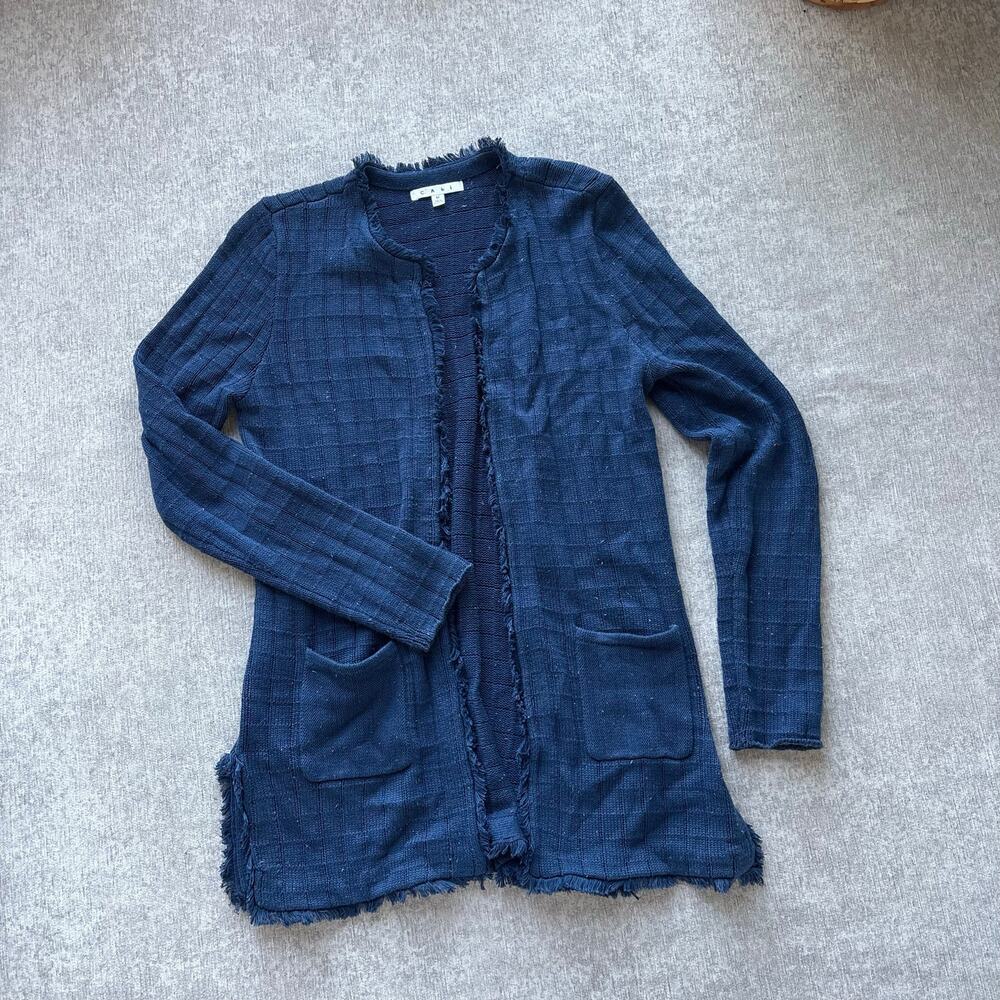 Cabi Long Blue Cotton Knit Cardigan